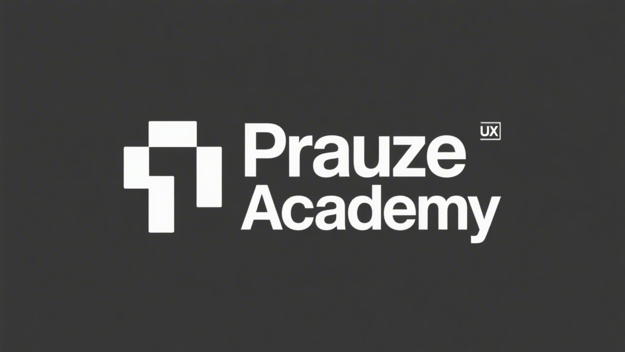 Simple geometric wordmark logo for Prague UX Academy, clean sans-serif letters with a small square mark, minimal and easy to reproduce, no complex shapes.